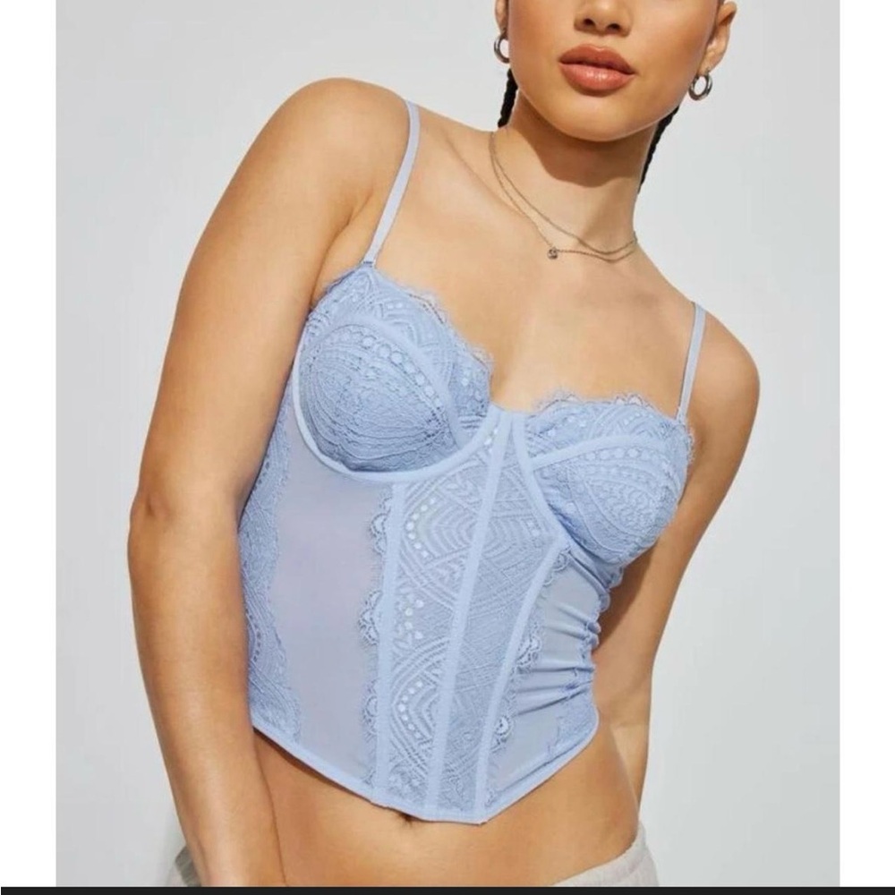 Y2k Elegant Lace Mesh Bustier Corset in Light Blue - Picture 1 of 14